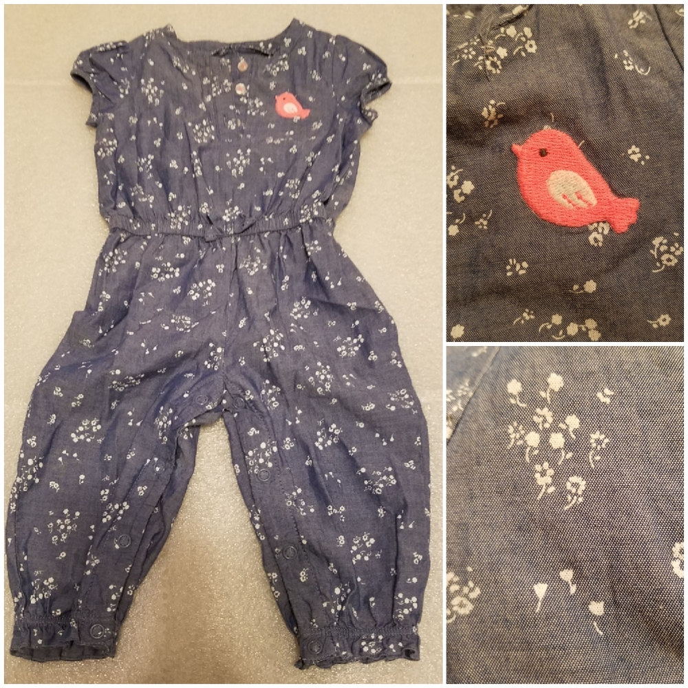 BABY GIRL CHAMBRAY FLORAL JUMPSUIT